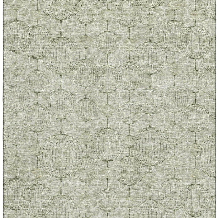 12' X 9' Geometric Washable Area Rug With UV Protection - Artichoke Green And Ivory