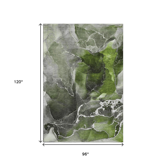 8' X 10' Abstract Washable Area Rug With UV Protection (646678) - Green / Charcoal