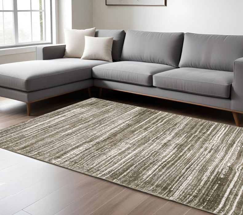 7' X 10' Striped Distressed Area Rug - Brown And Ivory