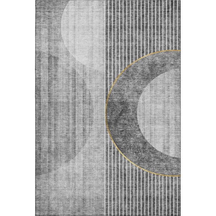 10' X 14' Geometric Washable Area Rug With UV Protection (655740) - Charcoal / Gold / Silver