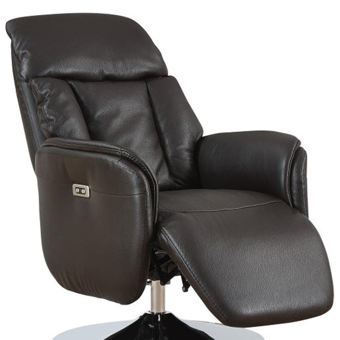 Tufted Genuine Leather Power Swivel Recliner (730573) - Brown