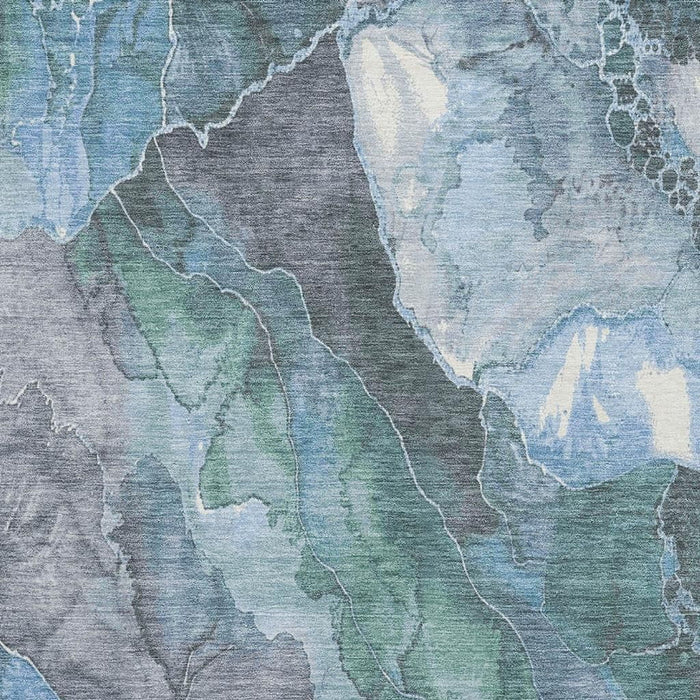 10' X 14' Floral Washable Area Rug With UV Protection (701377) - Blue / Green / Gray