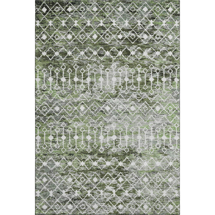 10' X 14' Geometric Washable Area Rug With UV Protection (695648) - Olive Green / Ivory / Gray