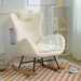 Giga teddy upholstered nursery rocking chair with high backrest, adjustable headrest, pocket, and rubber wood frame for nursery or living room