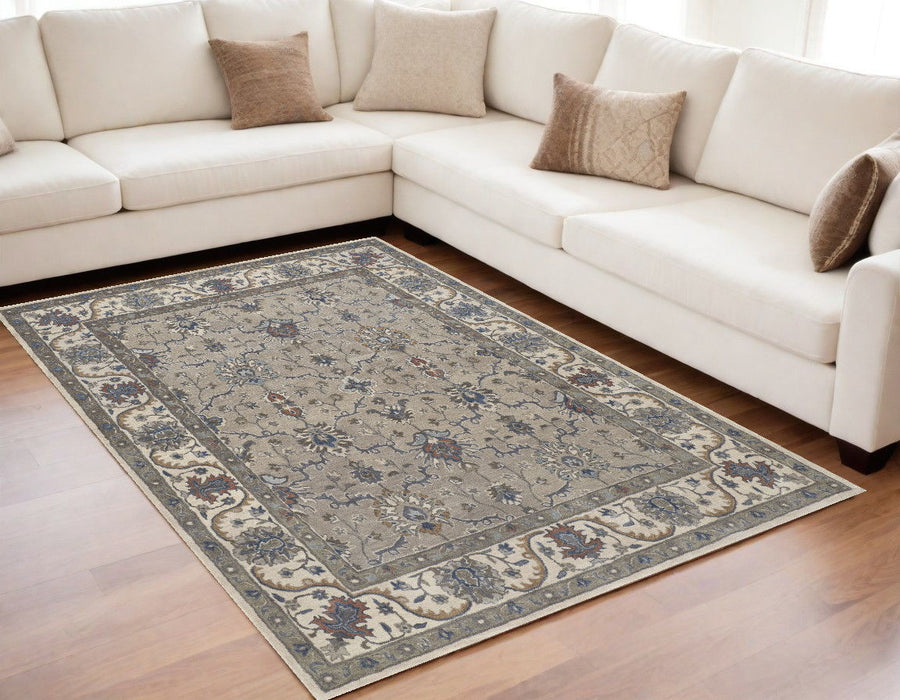 5' x 8' Floral Hand Tufted Area Rug - Ivory And Blue