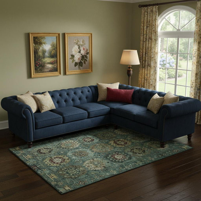 10' X 14' Medallion Washable Area Rug With UV Protection (714949) - Teal / Brown
