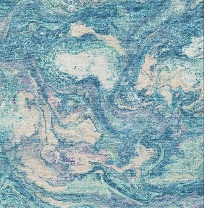 10' X 14' Abstract Washable Area Rug With UV Protection (714733) - Teal / Ivory