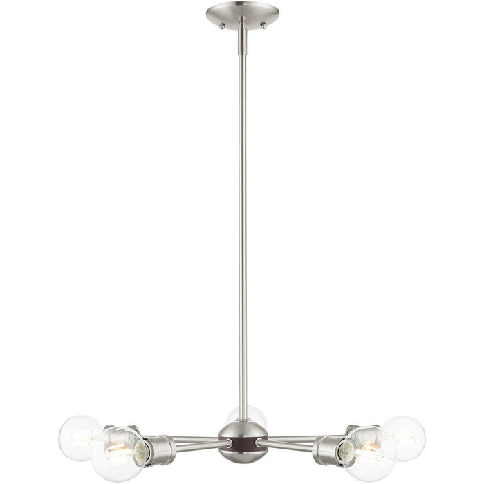 11" Five Light Dimmable Chandelier With Shades - Nickel