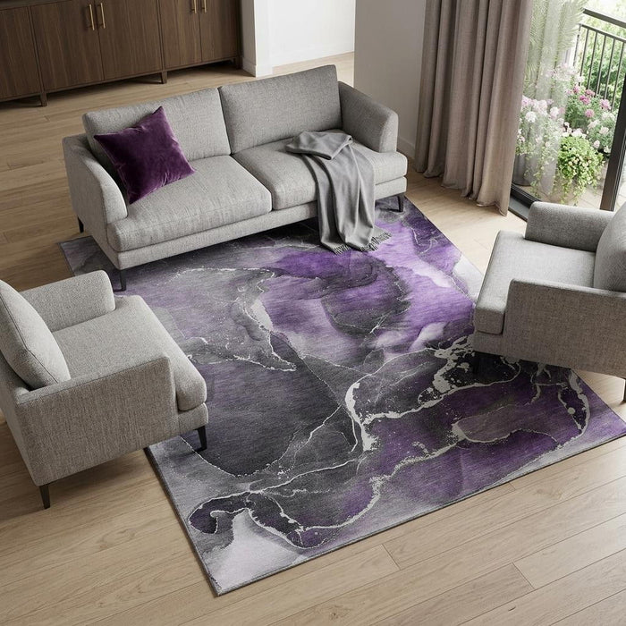 8' X 10' Abstract Washable Area Rug With UV Protection (646696) - Purple / Charcoal