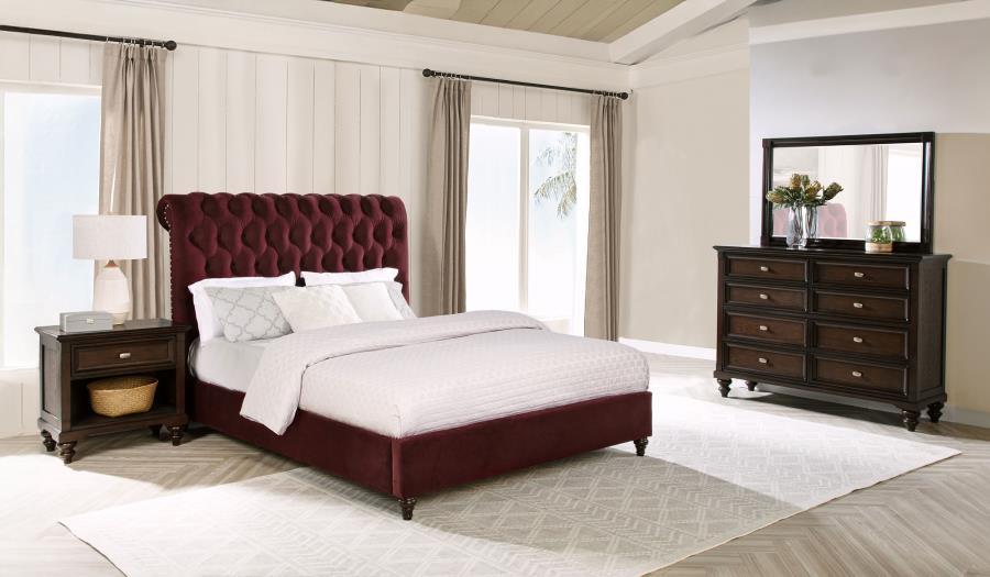 Devon - 4 Piece Queen Bedroom Set - Wine Red And Dark Oak