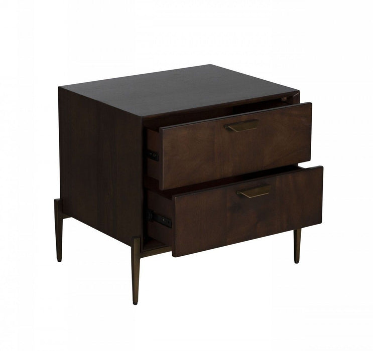 Two Drawers Solid Wood Nightstand - Brass