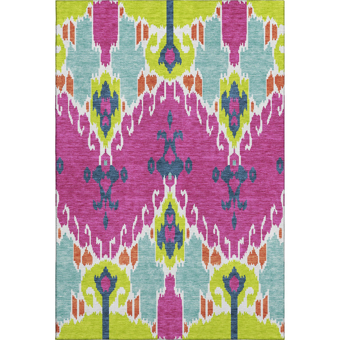 10' X 14' Ikat Washable Area Rug With UV Protection - Pink