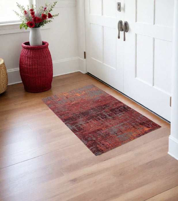 2.6' x 4.9' Abstract Non Skid Area Rug - Red And Gray