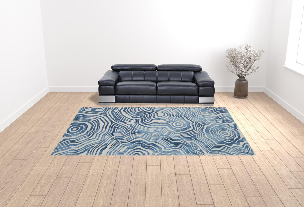 10' x 13' Wool Geometric Tufted Handmade Area Rug - Blue And Ivory