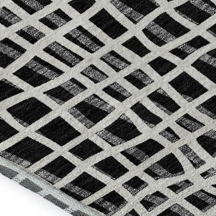 10' X 14' Striped Washable Area Rug Polyester With UV Protection - Black / Ivory