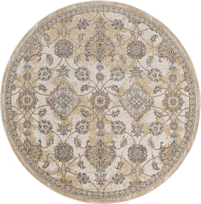 9' Round Wool Floral Vines Area Rug - Ivory
