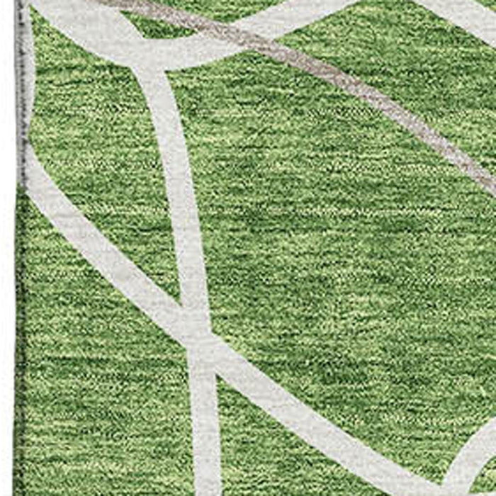10' X 14' Geometric Washable Area Rug With UV Protection (675510) - Green / Ivory / Gray