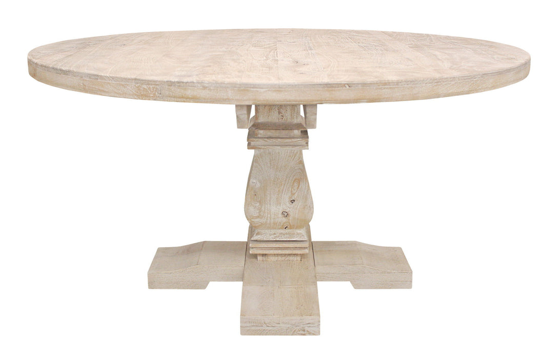58" Rounded Solid Wood Pedestal Base Dining Table - Natural