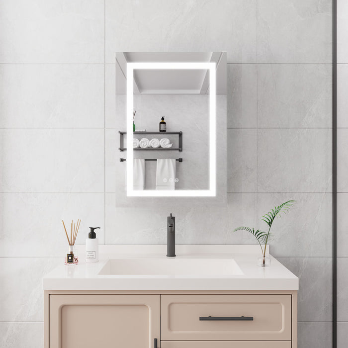 Silver Giga 20x28-inch wall-mounted bathroom medicine cabinet with LED mirror, anti-fog, dimmable lights, single door, storage shelves