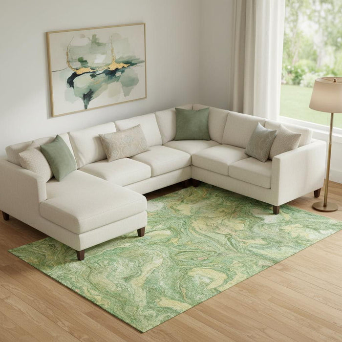 10' X 14' Abstract Washable Area Rug With UV Protection (714715) - Green / Gold