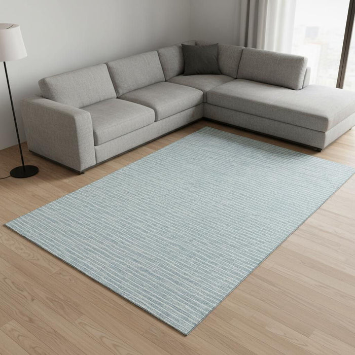 10' X 14' Striped Washable Area Rug With UV Protection (645217) - Sky Blue / Ivory