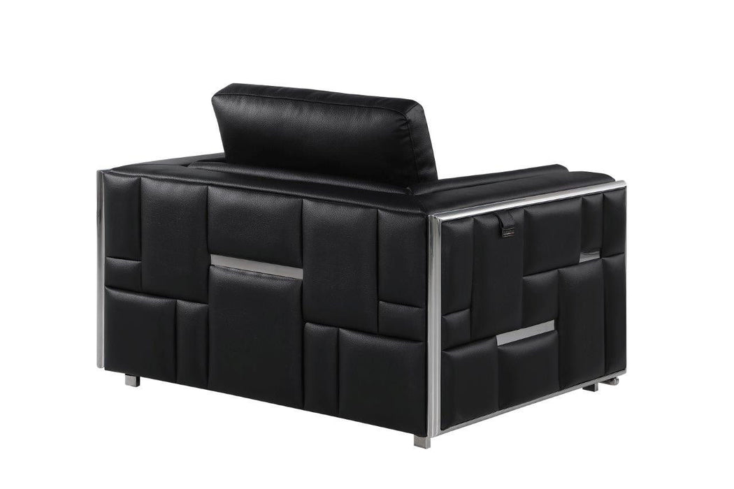 Metallic Top Grain Leather Club Chair - Black And Silver