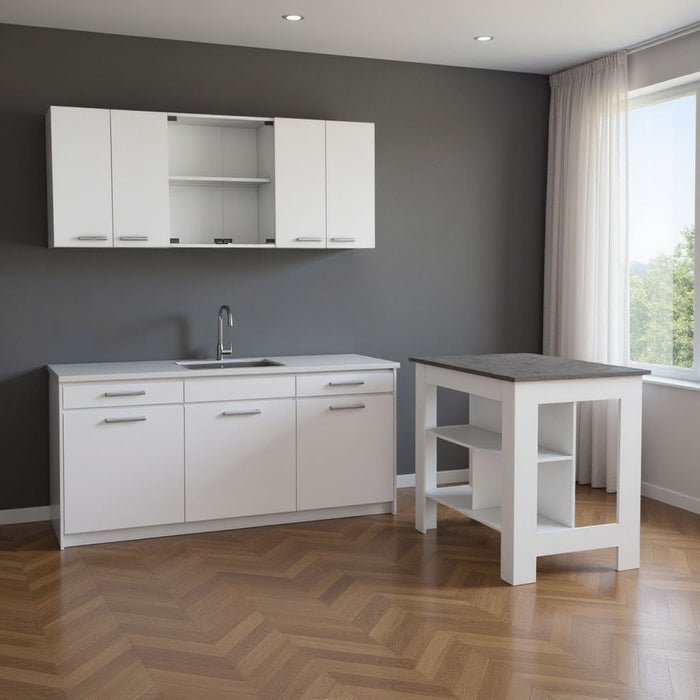 41" Wood Kitchen Island With Storage - Gray / White