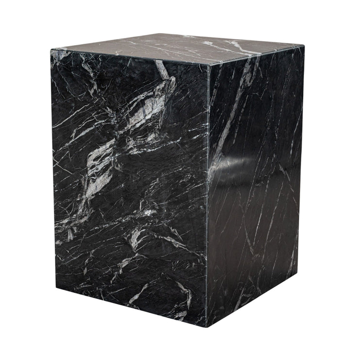 20" Marble Square Block End Table - Black