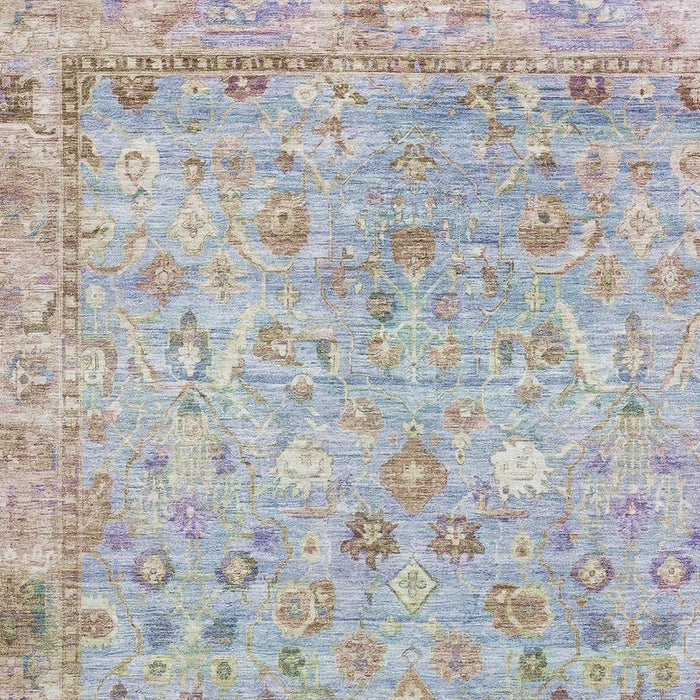 10' X 14' Oriental Washable Area Rug With UV Protection (700913) - Pale Aqua / Lavender