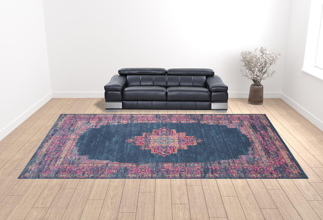12' x 18' Moroccan Power Loom Distressed Area Rug - Blue