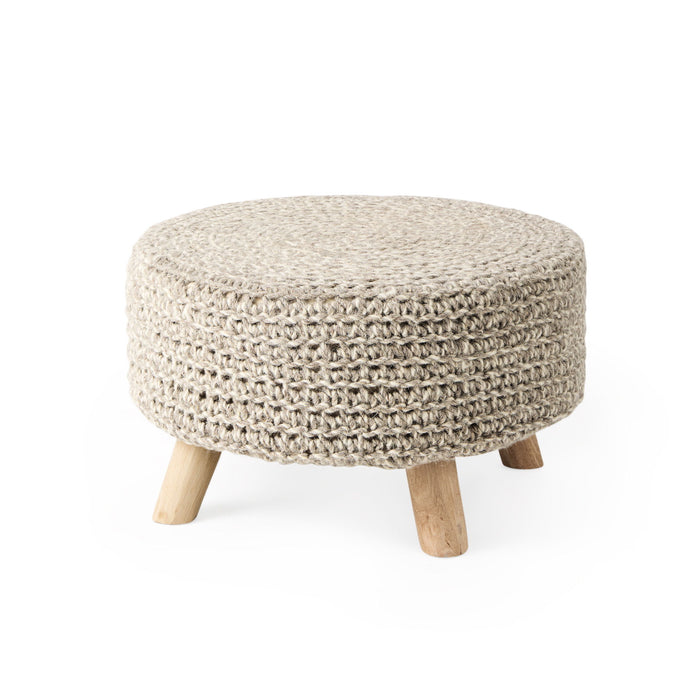 Wool Round Footstool - Gray / Brown