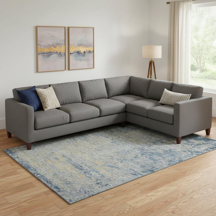 10' X 14' Abstract Washable Area Rug With UV Protection (707539) - Navy Blue / Beige
