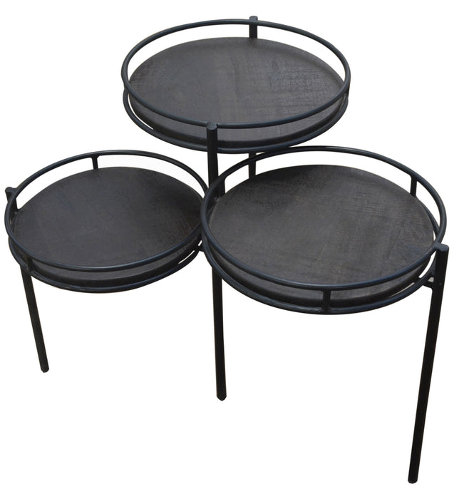 23" Solid Wood And Iron Round End Table - Black