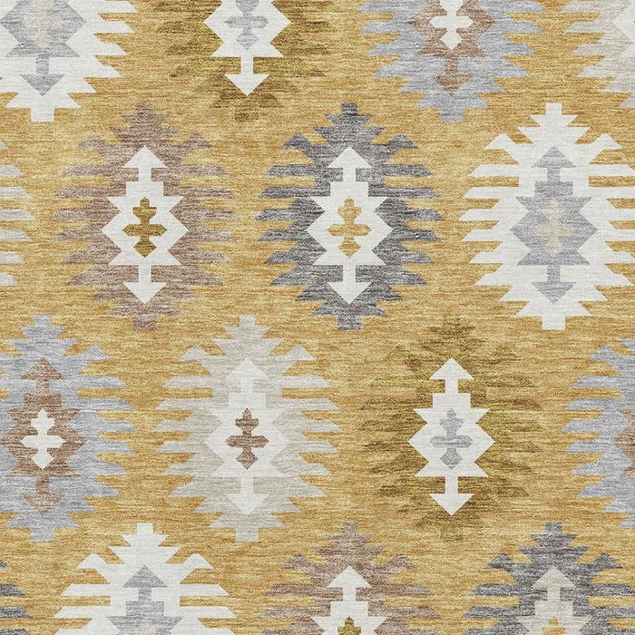 10' X 14' Southwestern Washable Area Rug With UV Protection (677621) - Gold / Gray / Silver