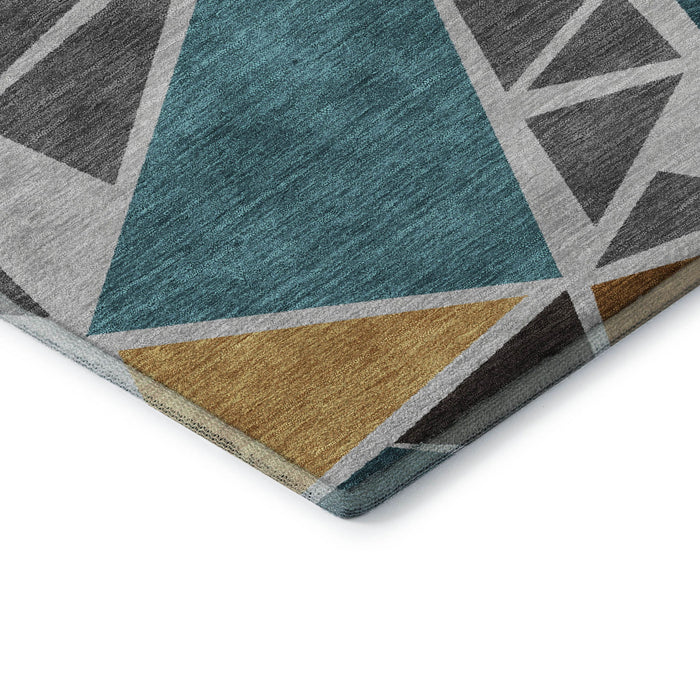 10' X 14' Geometric Washable Area Rug With UV Protection (681521) - Gray / Teal / Copper
