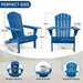 Giga navy blue outdoor folding Adirondack arm chair with pre-assembled backrest and seat board on patio setting.