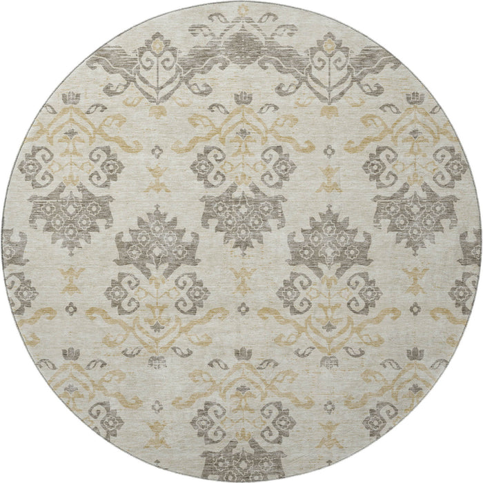8' Medallion Washable Round Rug With UV Protection - Beige And Taupe
