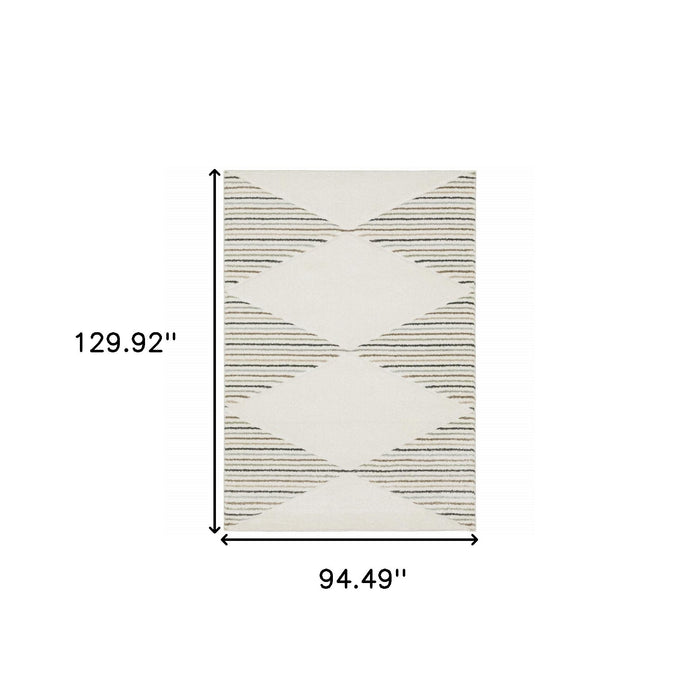 8' x 11' Geometric Power Loom Stain Resistant Area Rug - Beige Gray Sage Green Pale Blue Brown And Charcoal