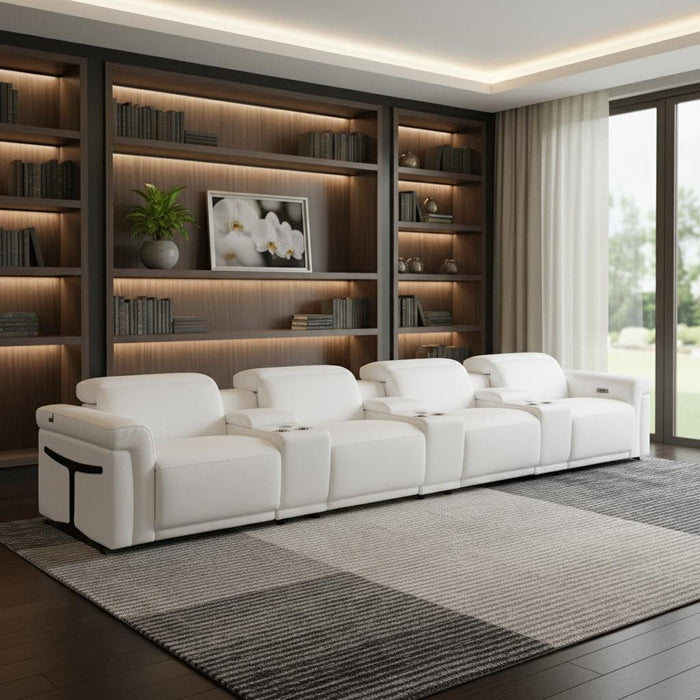 Top Grain Leather Reclining Metal USB Sofa (720378) - White