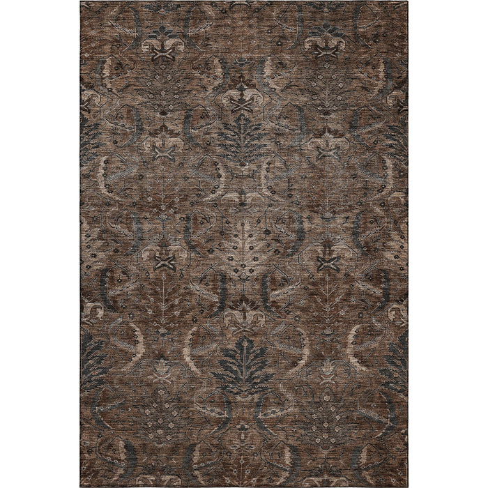 10' X 14' Damask Washable Area Rug With UV Protection (683872) - Chocolate / Gray