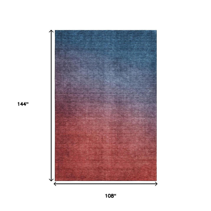 9' X 12' Ombre Washable Area Rug With UV Protection (650391) - Navy Blue / Red