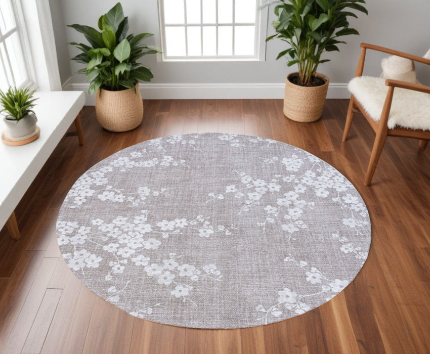 8' Round Oriental Non Skid Area Rug - Gray And White