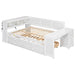 Giga daybed with storage shelves, drawers, trundle, charging station, LED light, desk, and cabinet in a modern bedroom setting.