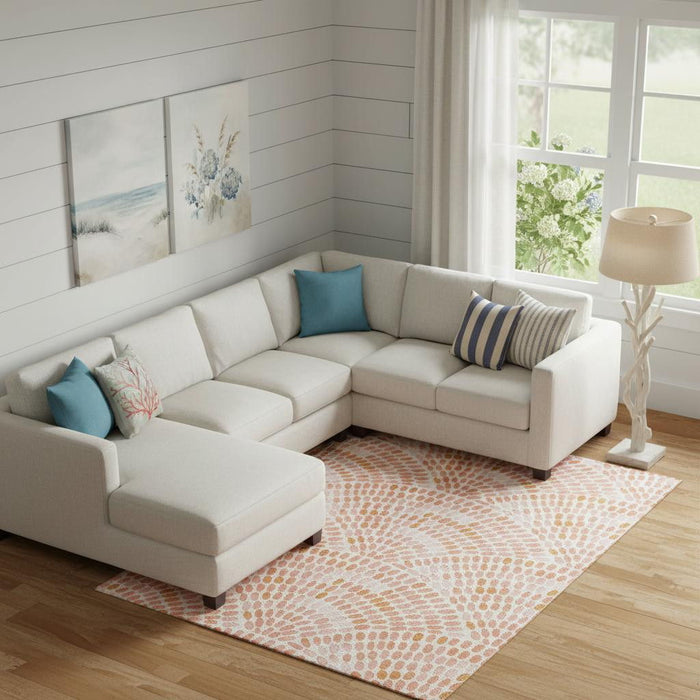 10' X 14' Geometric Washable Area Rug With UV Protection (645840) - Peach / Ivory