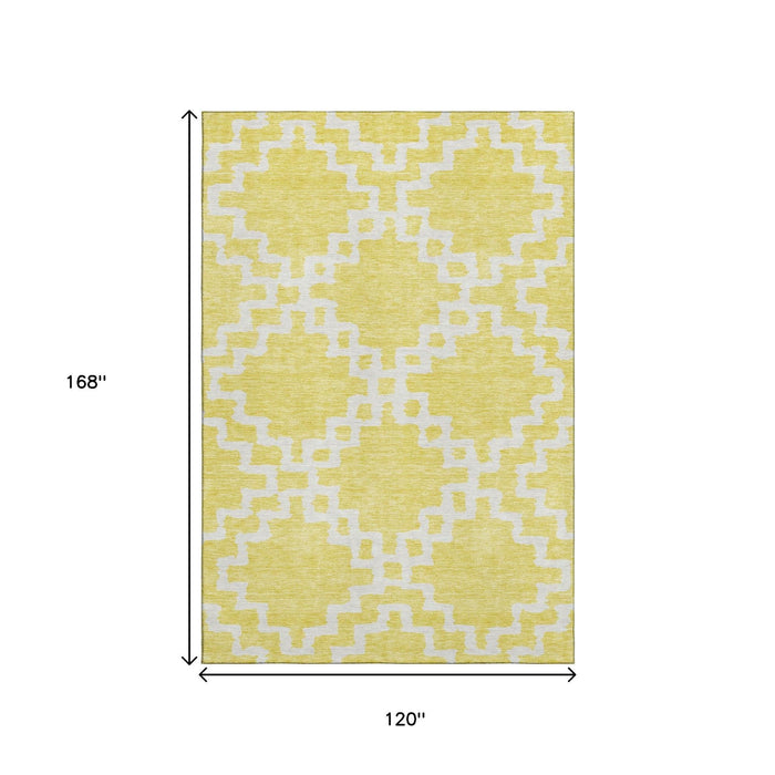 10' X 14' Abstract Geometric Washable Area Rug With UV Protection (671762) - Yellow / Ivory