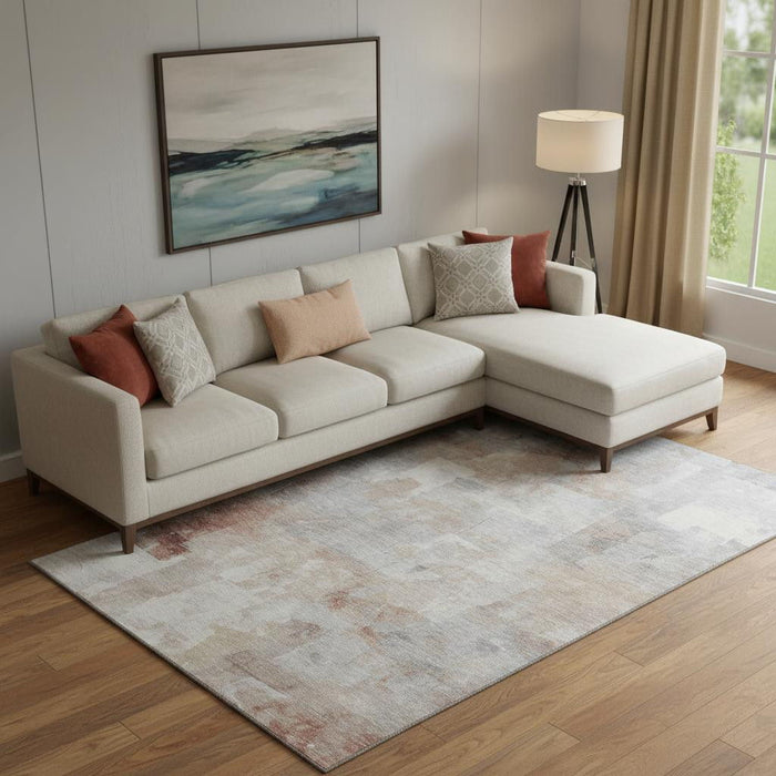 10' X 14' Abstract Washable Area Rug With UV Protection (697524) - Rust / Gray / Silver