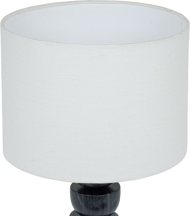 Meridian Furniture Opus table lamp with genuine marble base, linen textured fabric shade, and brass finish for elegant décor.