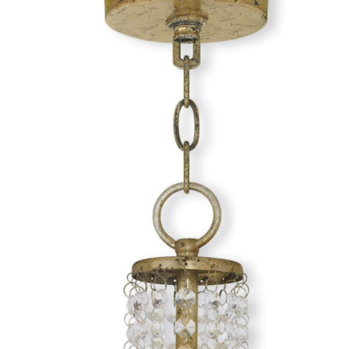 HomeRoots 20-inch metal chandelier with three lights, shades, and dimmable feature in gold, clear, and off-white finishes.