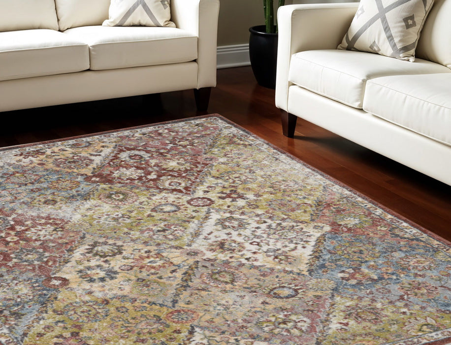 8' X 10' Floral Distressed Area Rug - Green And Ivory