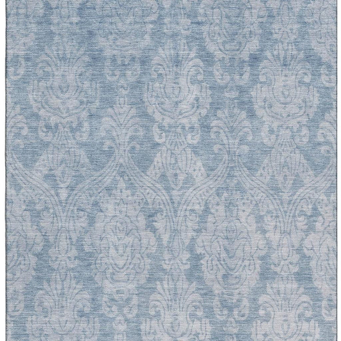 10' X 14' Damask Washable Area Rug With UV Protection (696362) - Blue / Ivory